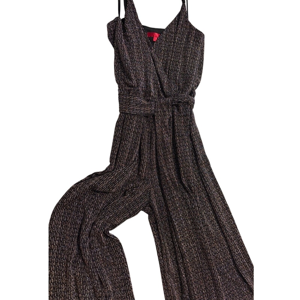 Jennifer‎ Lopez Jumpsuit Maxi Pants Wrap Top Metallic sparkle Sleeveless Party L